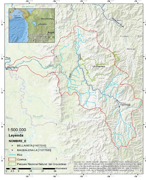 La localización de la cuenca del río Murrí del PNN Las Orquídeas.